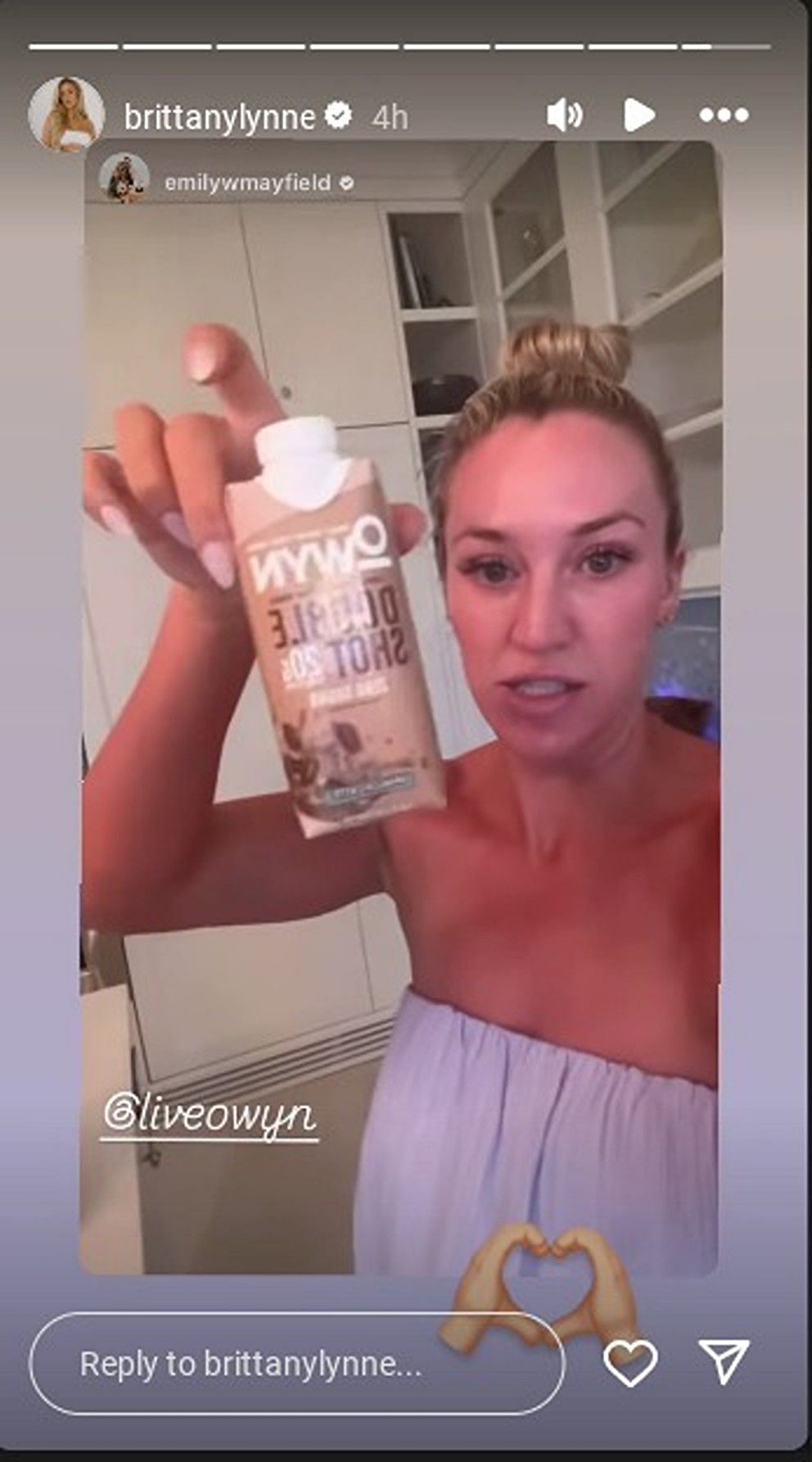 Patrick Mahomes' wife Brittany reacts as Emily Mayfield reviews product from SI Swimsuit model's new brand, OWYN/@brittanylynne